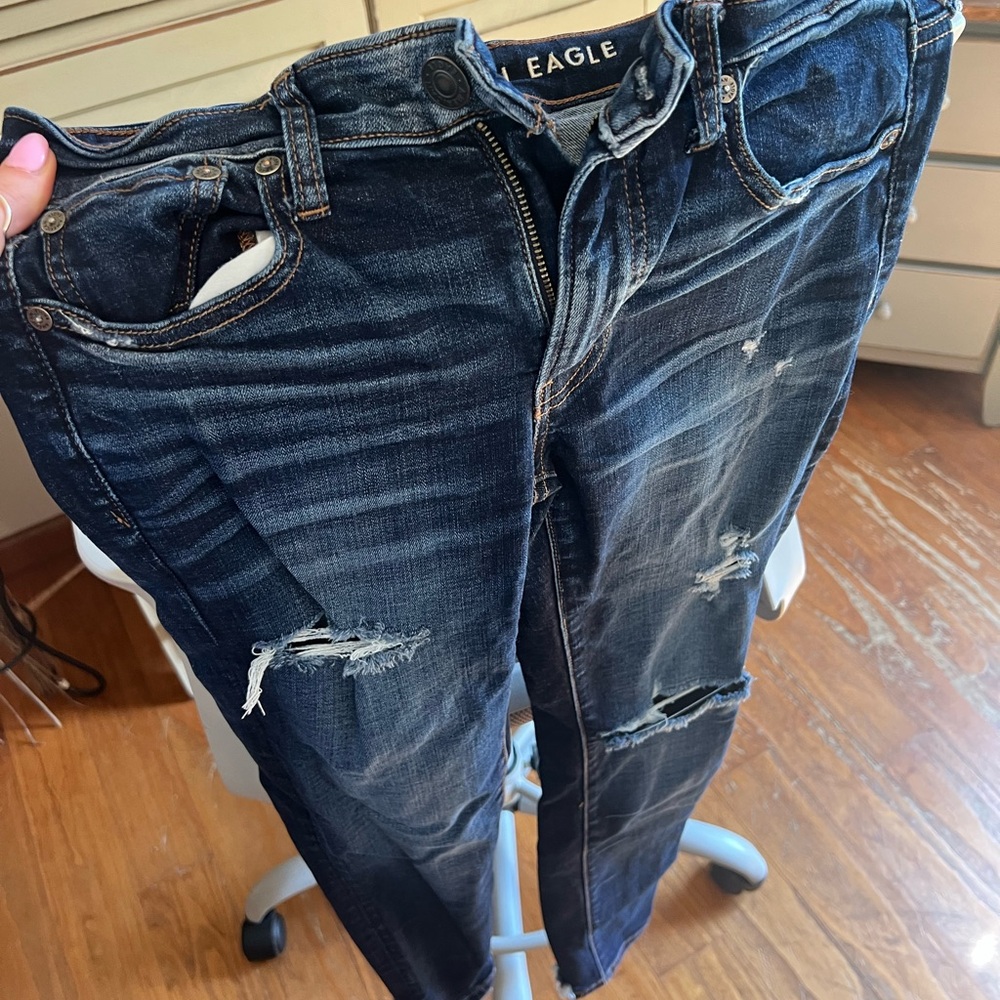 American Eagle Outfitters Blue Skinny Jeans with Distressed Details